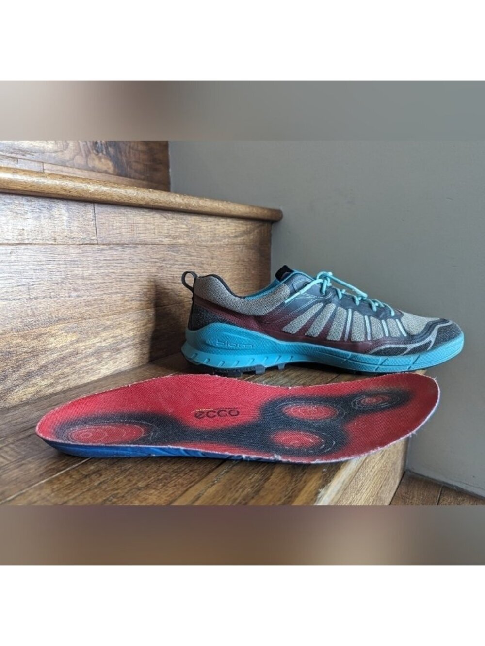 Ecco Men's Biom Trail Running Shoe men's Gray Teal & OfRed size 46 - Picture 11 of 15